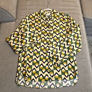Zara Green Yellow Black Geometric Abstract Art to Wear Patterned Shirt Size XS